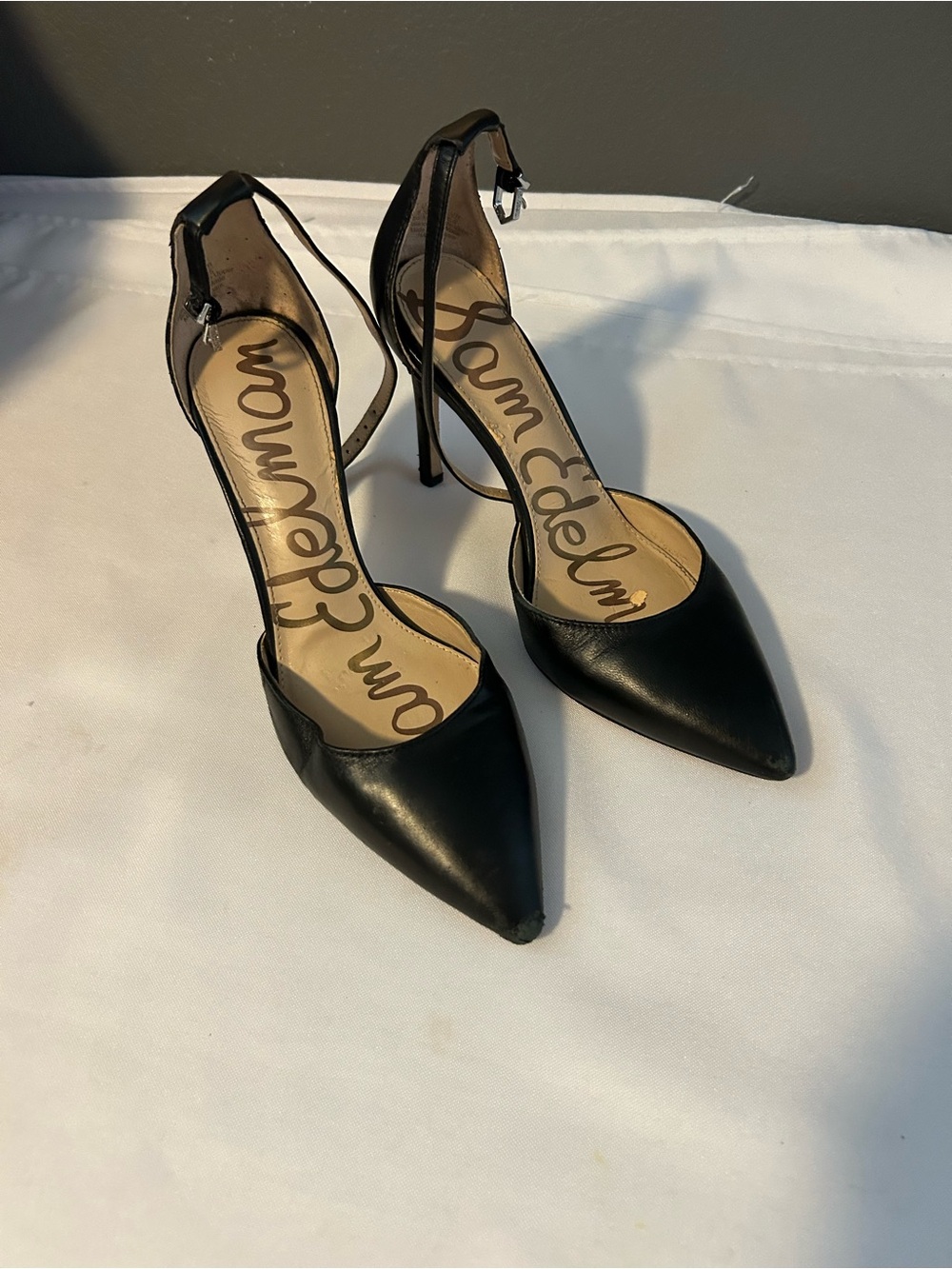 Sam Edelman Black Pointed-Toe Ankle Strap Stilettos
